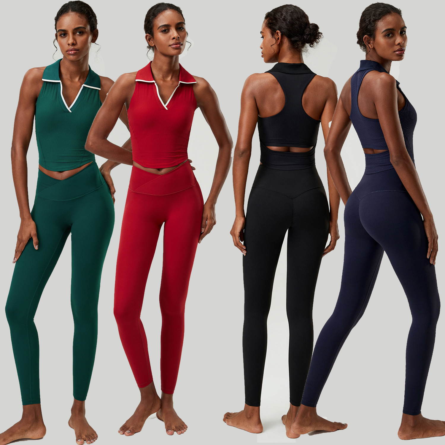 Women 2 PCS Yoga Set Ribbed Po - Tank Top Ribbed 评论和价格