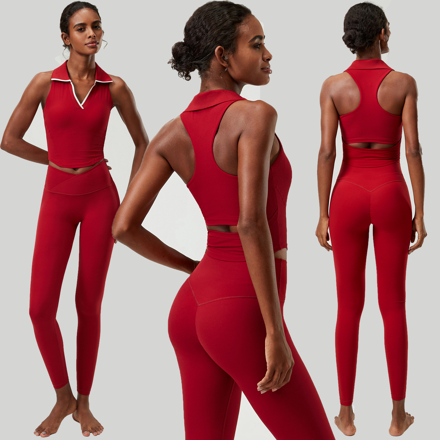 Women 2 PCS Yoga Set Ribbed Po - Tank Top Ribbed 评论和价格