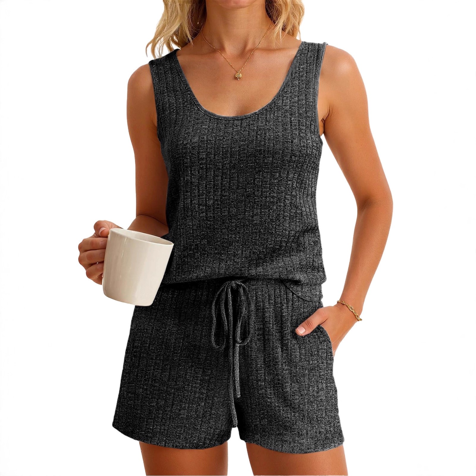 Women's Spring Summer Sleevele - Tank Top Ribbed 评论和价格